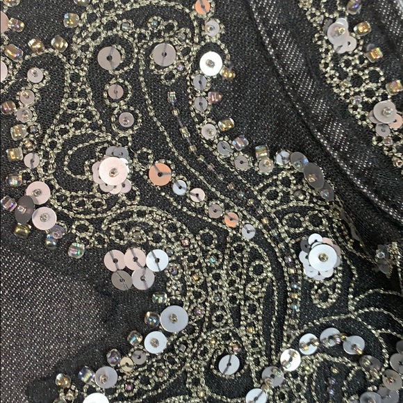 Chico’s denim gray jacket beaded sequined M - Picture 4 of 8